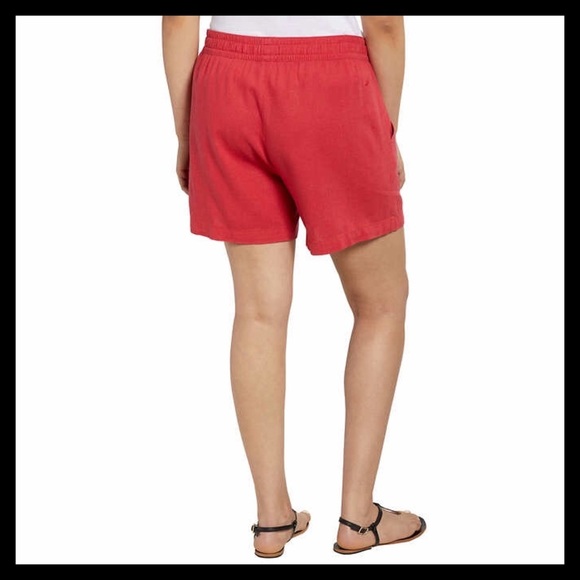 NAUTICAL Linen Blend Pull on Red Shorts - Picture 5 of 7